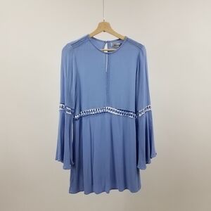 Do & Be Periwinkle Blue Bell Sleeve Crochet Dress
